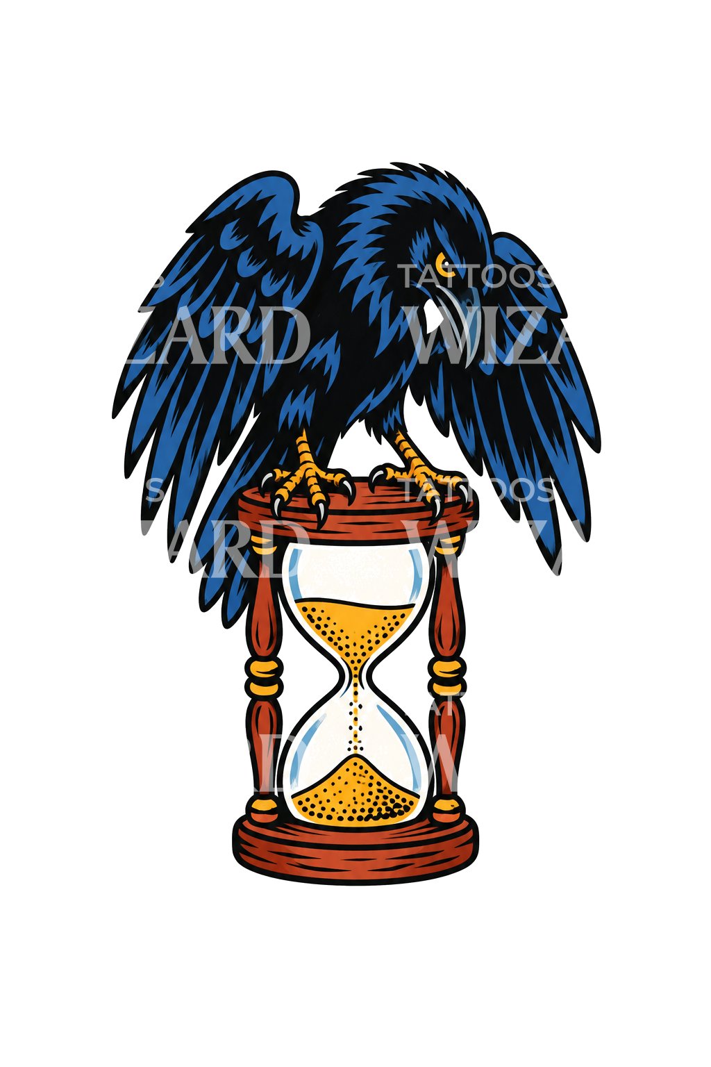 Raven on Hourglass Traditional Tattoo Design