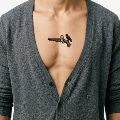 Raven Pistol Reliquary Tattoo Design