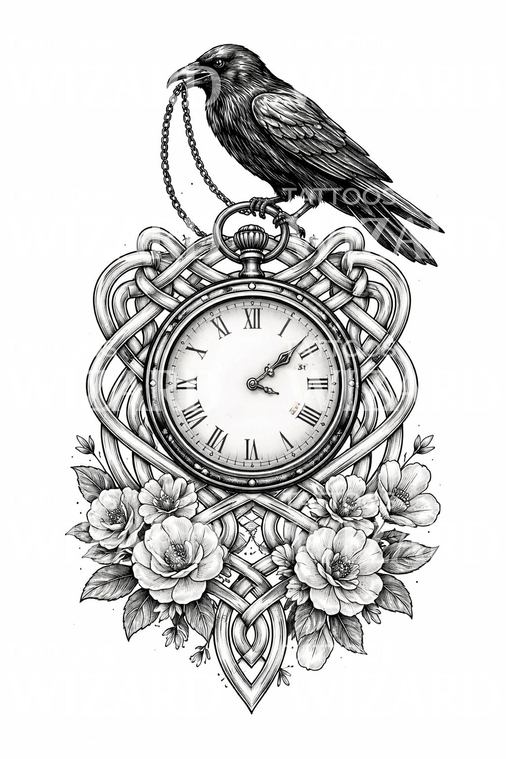 Wizard Watch Design Raven Pocket Watch Tattoo Design – Tattoos Wizard Designs