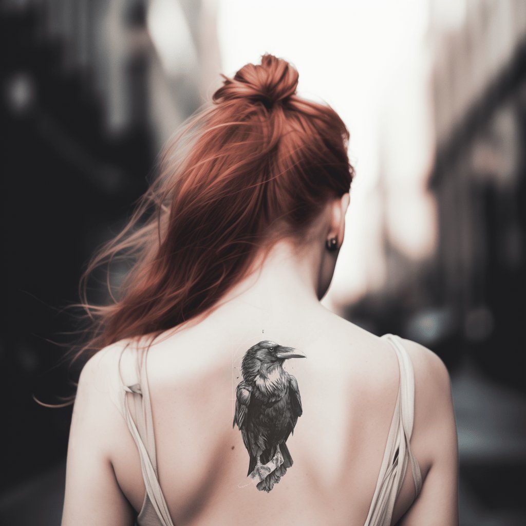 Raven Portrait Shadow Tattoo Design