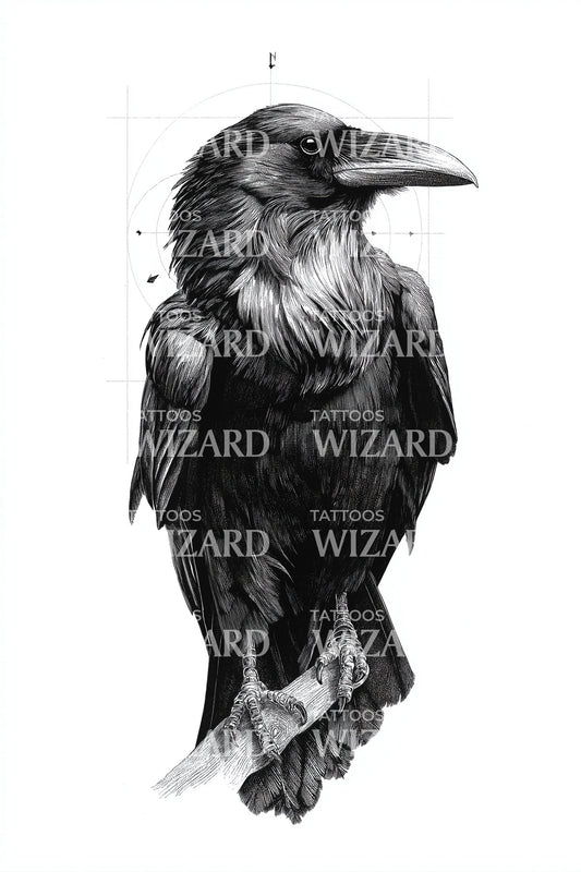 Raven Portrait Shadow Tattoo Design