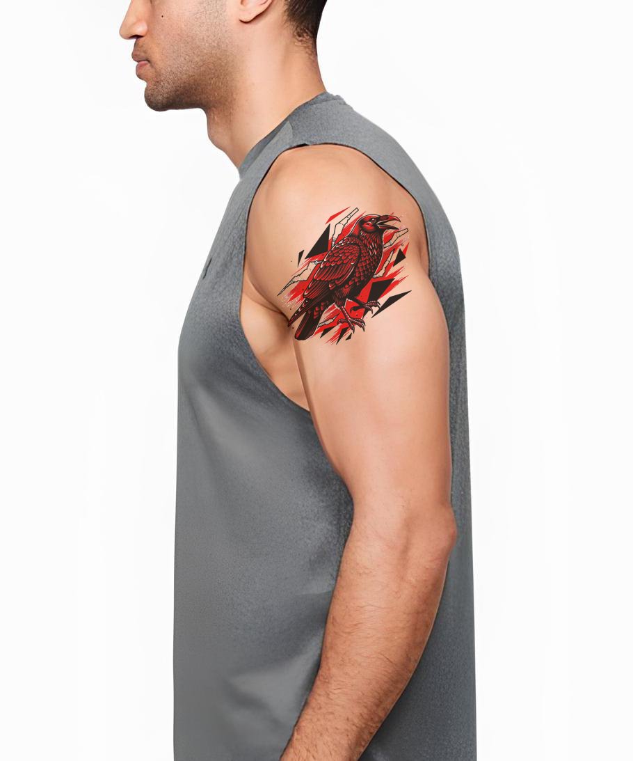 Crimson Raven Shard Tattoo Design