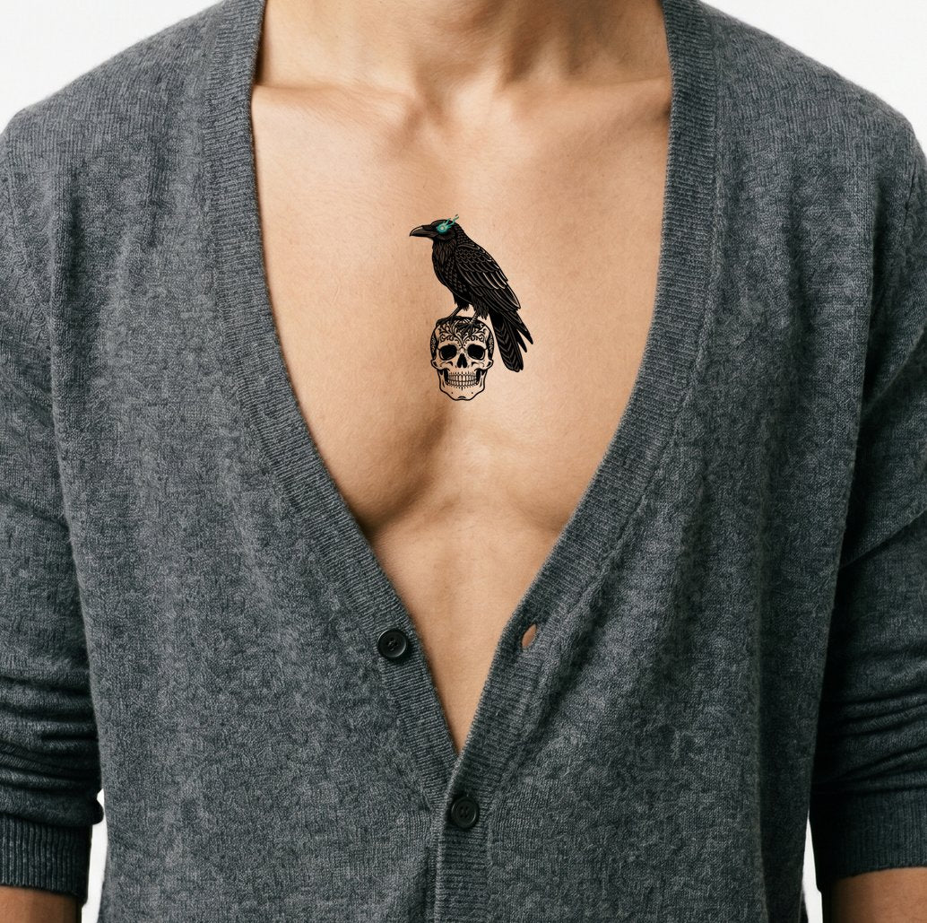 Raven Skull Curse Tattoo Design