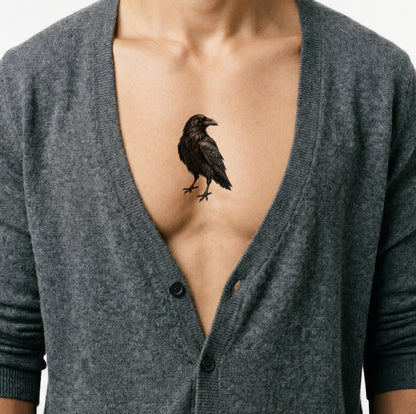 Disegno per tatuaggio di corvo con impronte nella neve