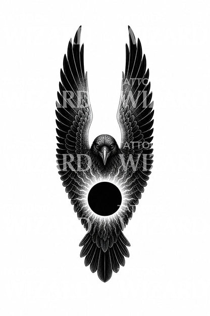 Raven Wings Solar Eclipse Tattoo Design