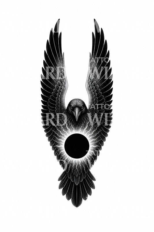 Raven Wings Solar Eclipse Tattoo Design