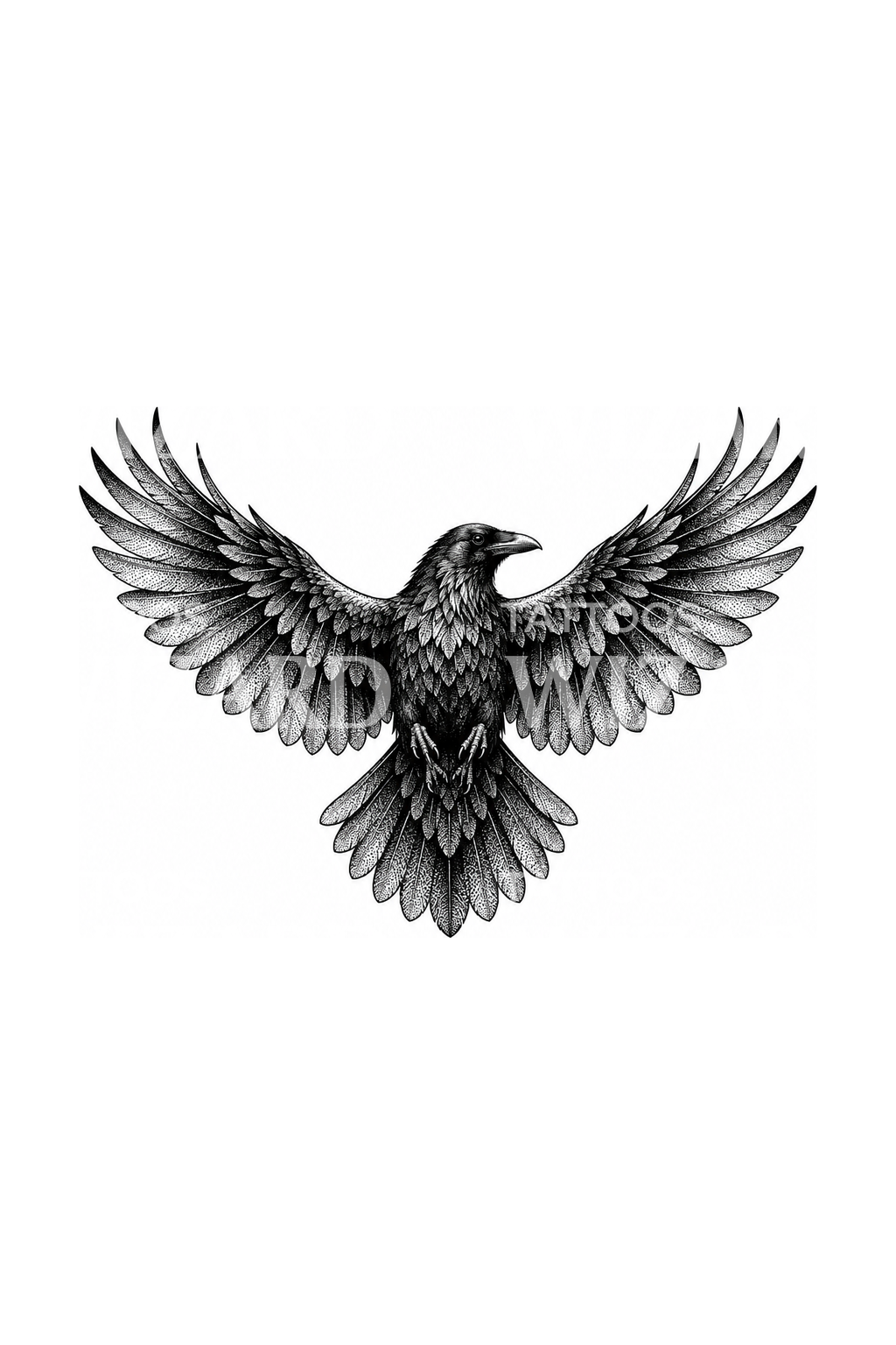 Raven with Spread Wings Dotwork Tattoo