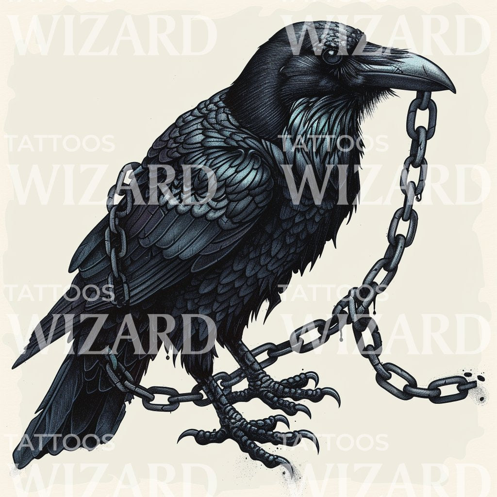 Raven Wrapped in Chains Tattoo Illustration