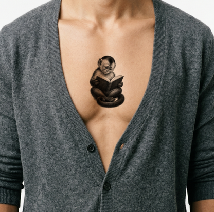 Monkey Reading a Book Realism Tattoo