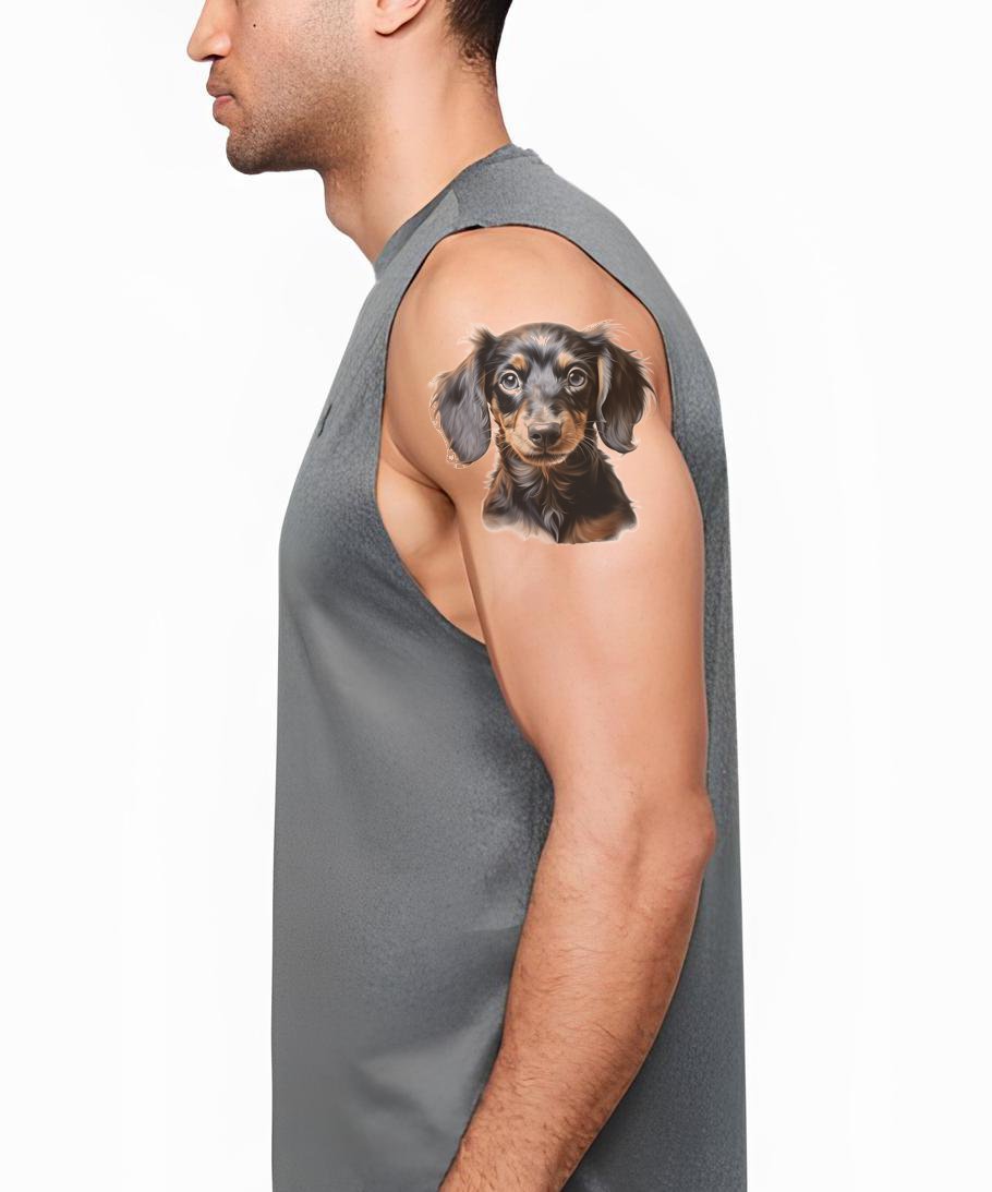 Design de Tatuagem de Filhote de Dachshund Realista