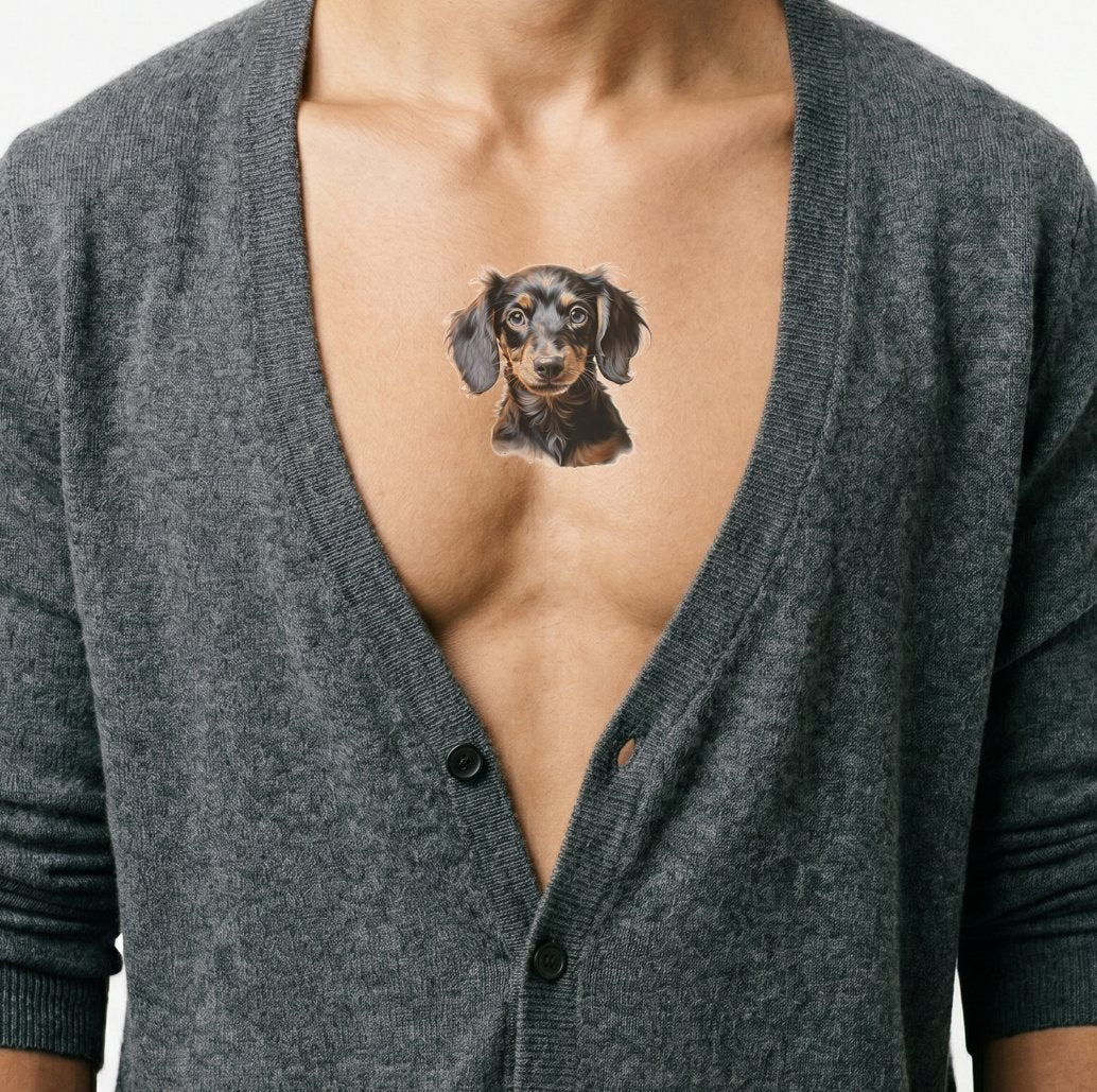 Design de Tatuagem Realista de Cachorrinho Daschund