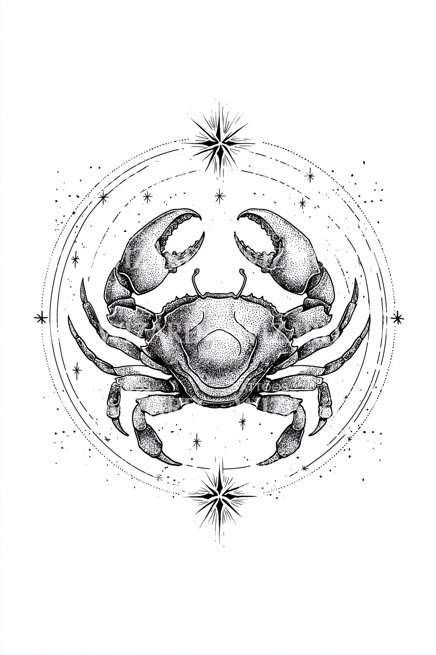 Realistic Cancer Crab Emblem Tattoo Illustration