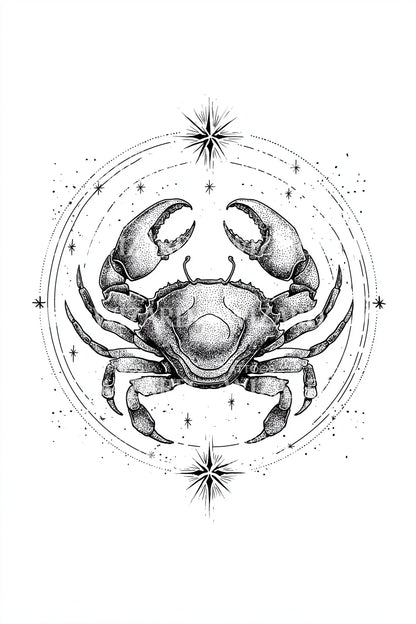 Realistic Cancer Crab Emblem Tattoo Illustration