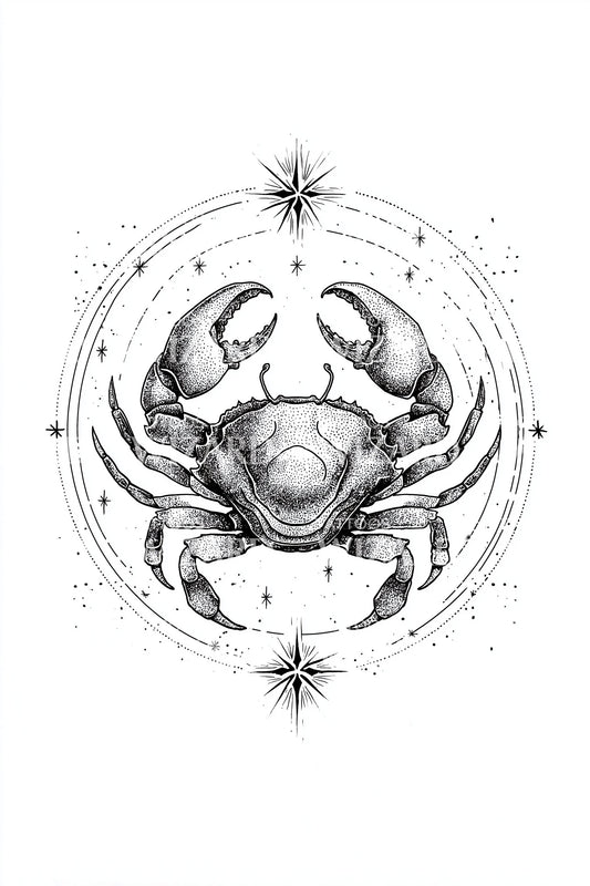 Realistic Cancer Crab Emblem Tattoo Illustration