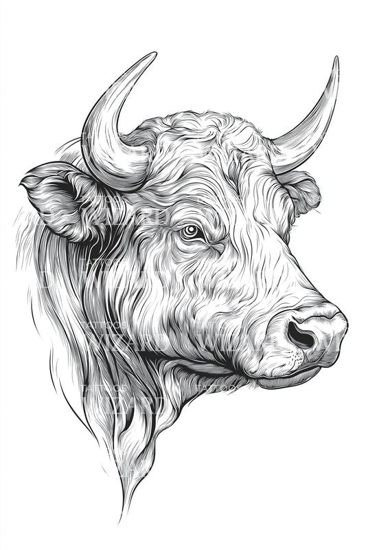 Realistic Cow Head Tattoo Design