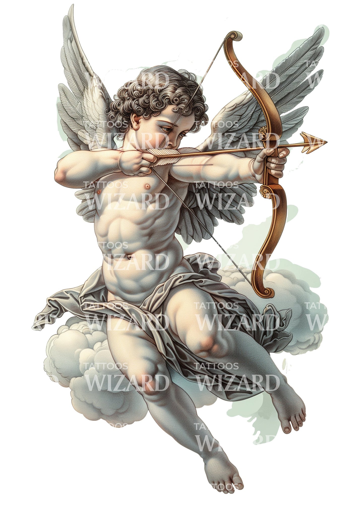 Realistic Cupid Child with Bow & Arrow Tattoo Design