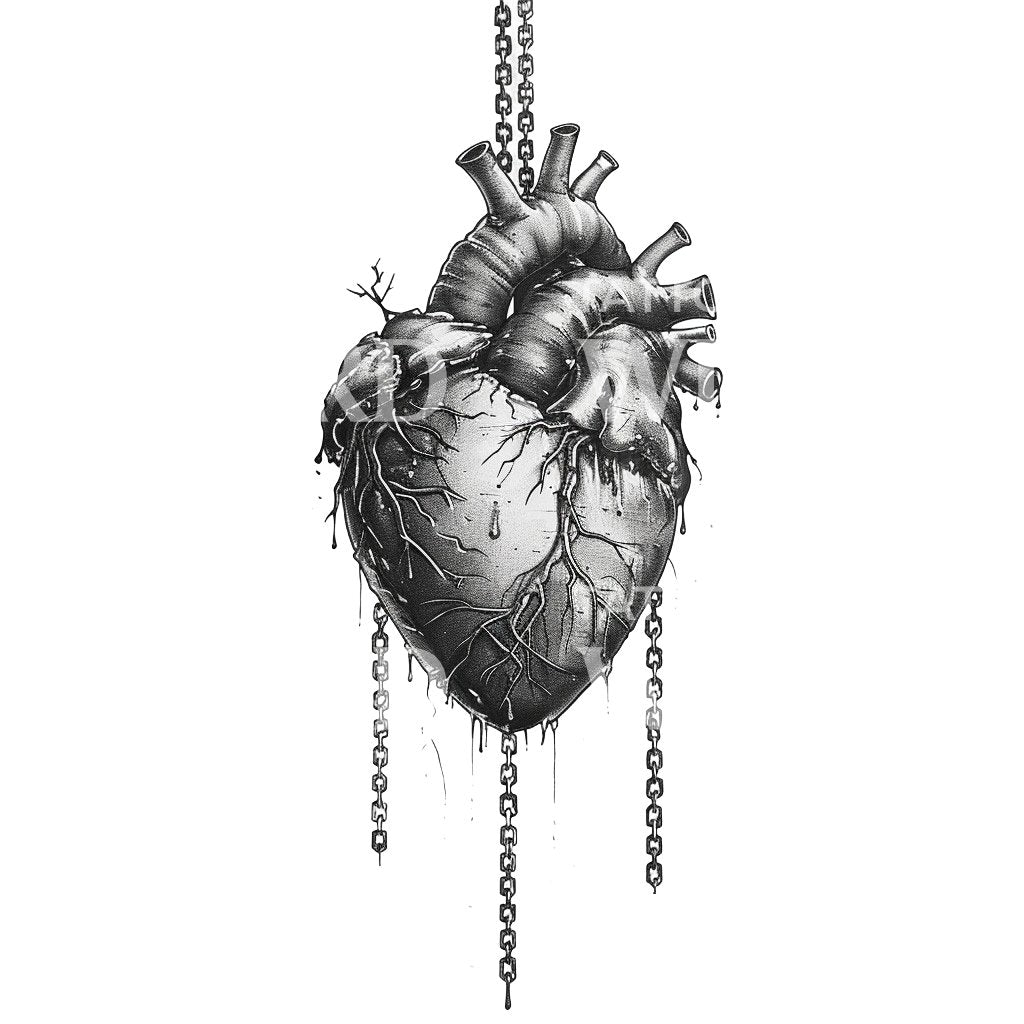 Realistic Heart with Chains of Burden Tattoo Design