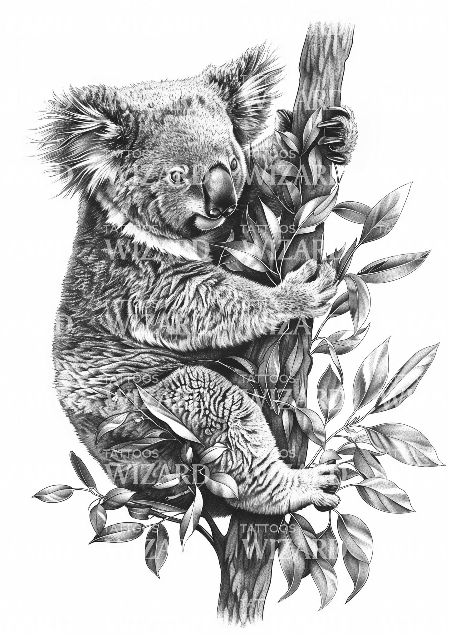 Realistic Koala in a Tree Tattoo Design