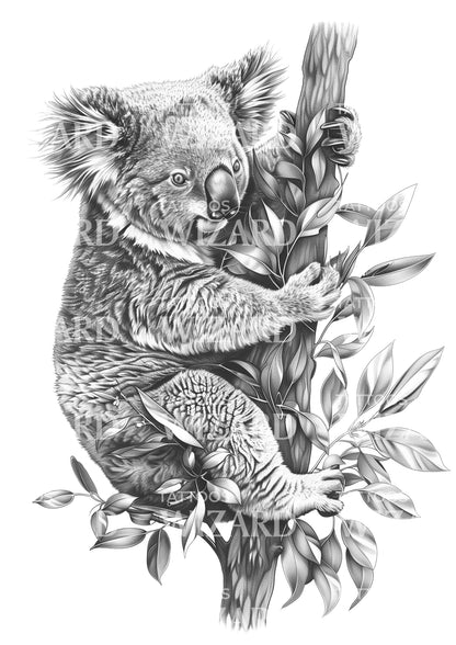 Realistic Koala in a Tree Tattoo Design
