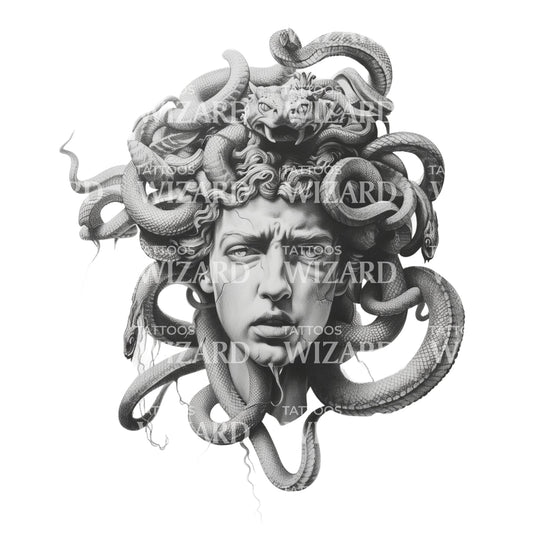 Eine realistische Tattoo-Idee für eine Medusa-Statue