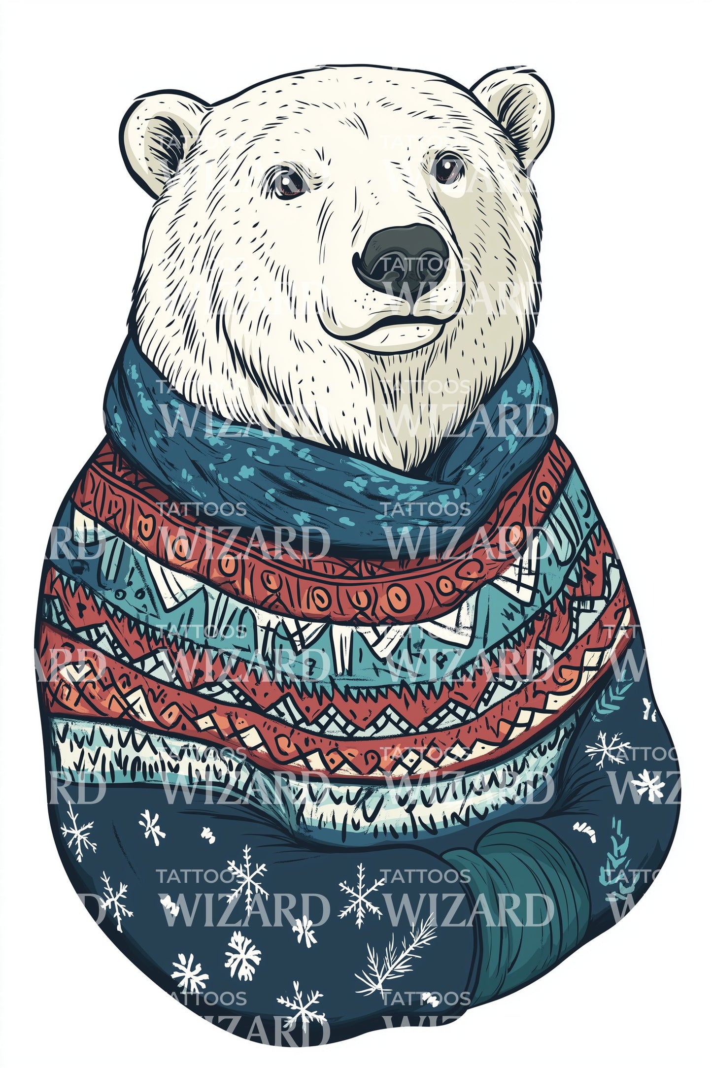 Realistic Polar Bear Winter Sweater Tattoo Illustration