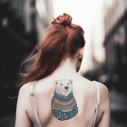 Realistic Polar Bear Winter Sweater Tattoo Illustration