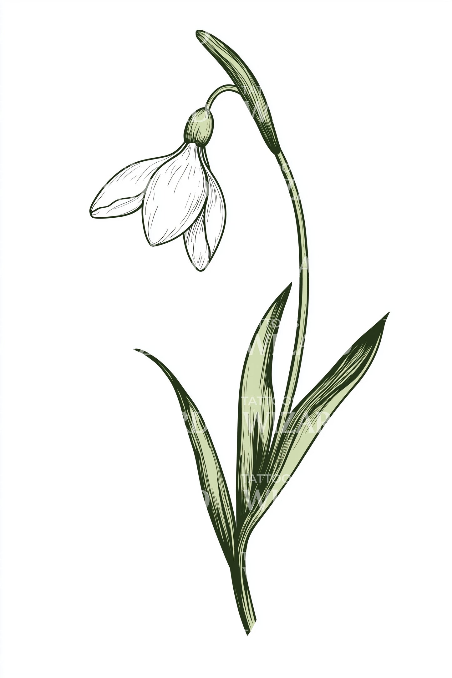 Realistic Snowdrop Flower Tattoo Design