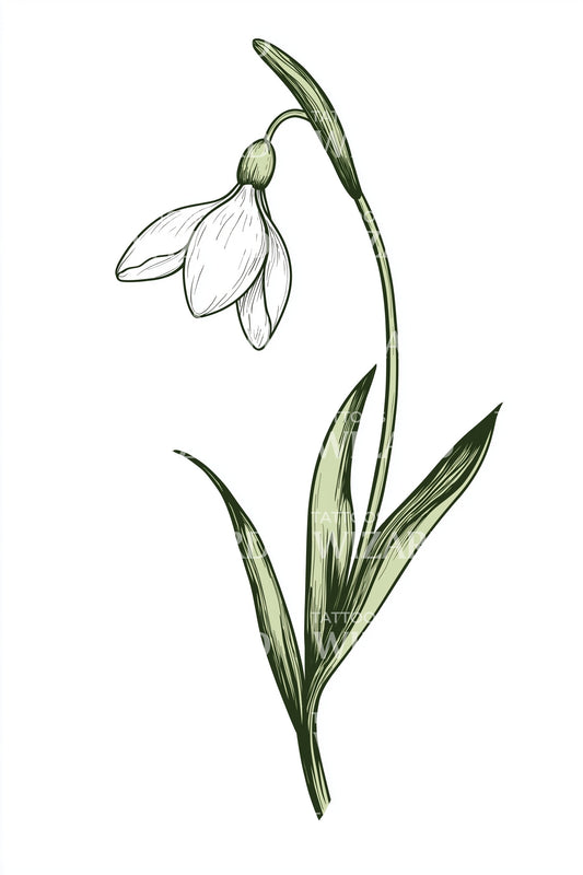 Realistic Snowdrop Flower Tattoo Design