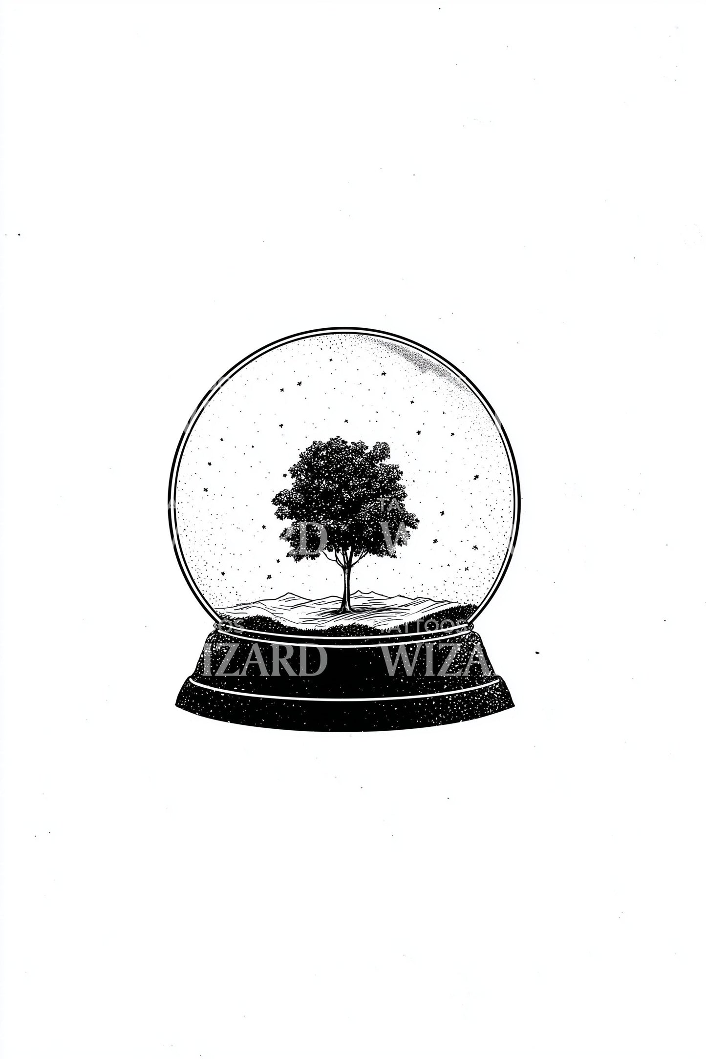 Realistic Tree in Snow Globe Tattoo Design
