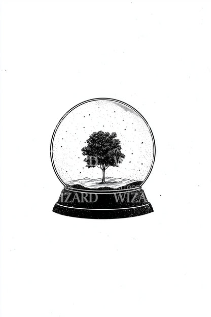 Realistic Tree in Snow Globe Tattoo Design