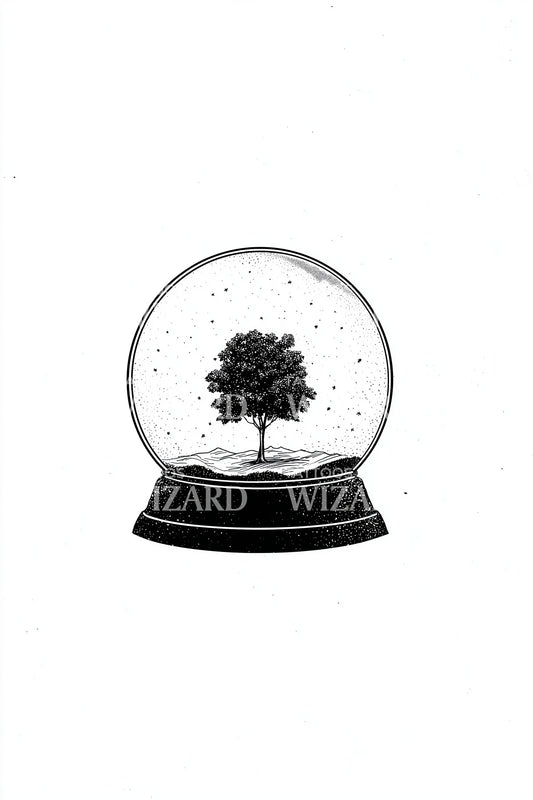Realistic Tree in Snow Globe Tattoo Design