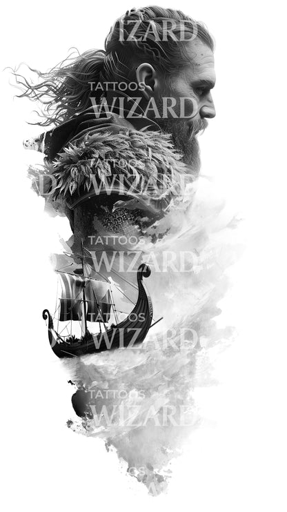 Realistic VIkings Composition Tattoo Design