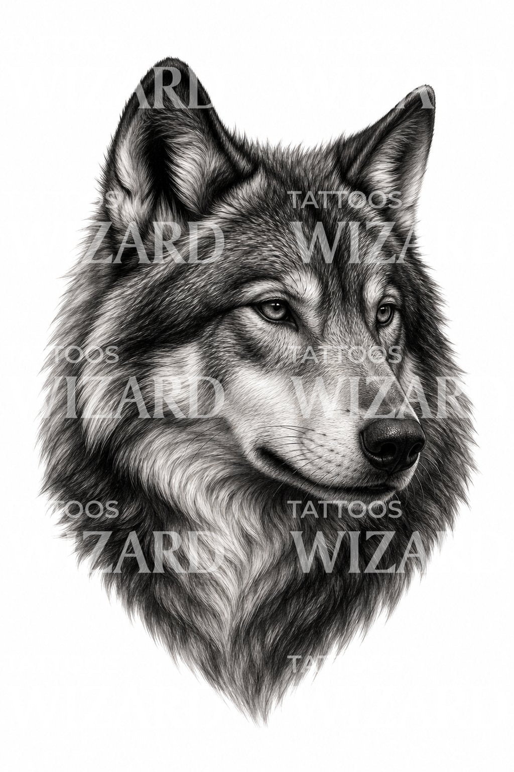 Realistic Wolf Portrait Tattoo Design