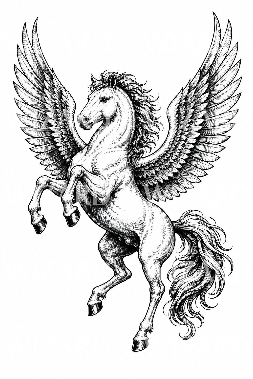Şahlanan Pegasus Dövme İllüstrasyonu