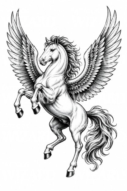 Şahlanan Pegasus Dövme İllüstrasyonu