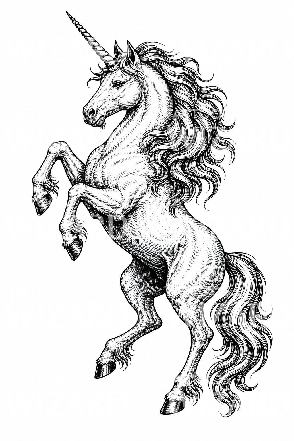 Ilustrace tetování vzpínajícího se jednorožce