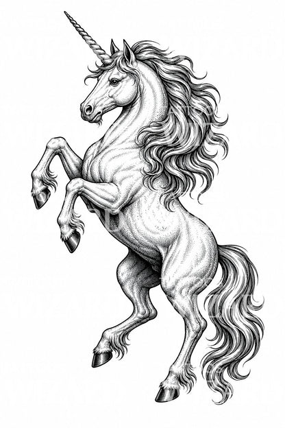 Ilustrace tetování vzpínajícího se jednorožce