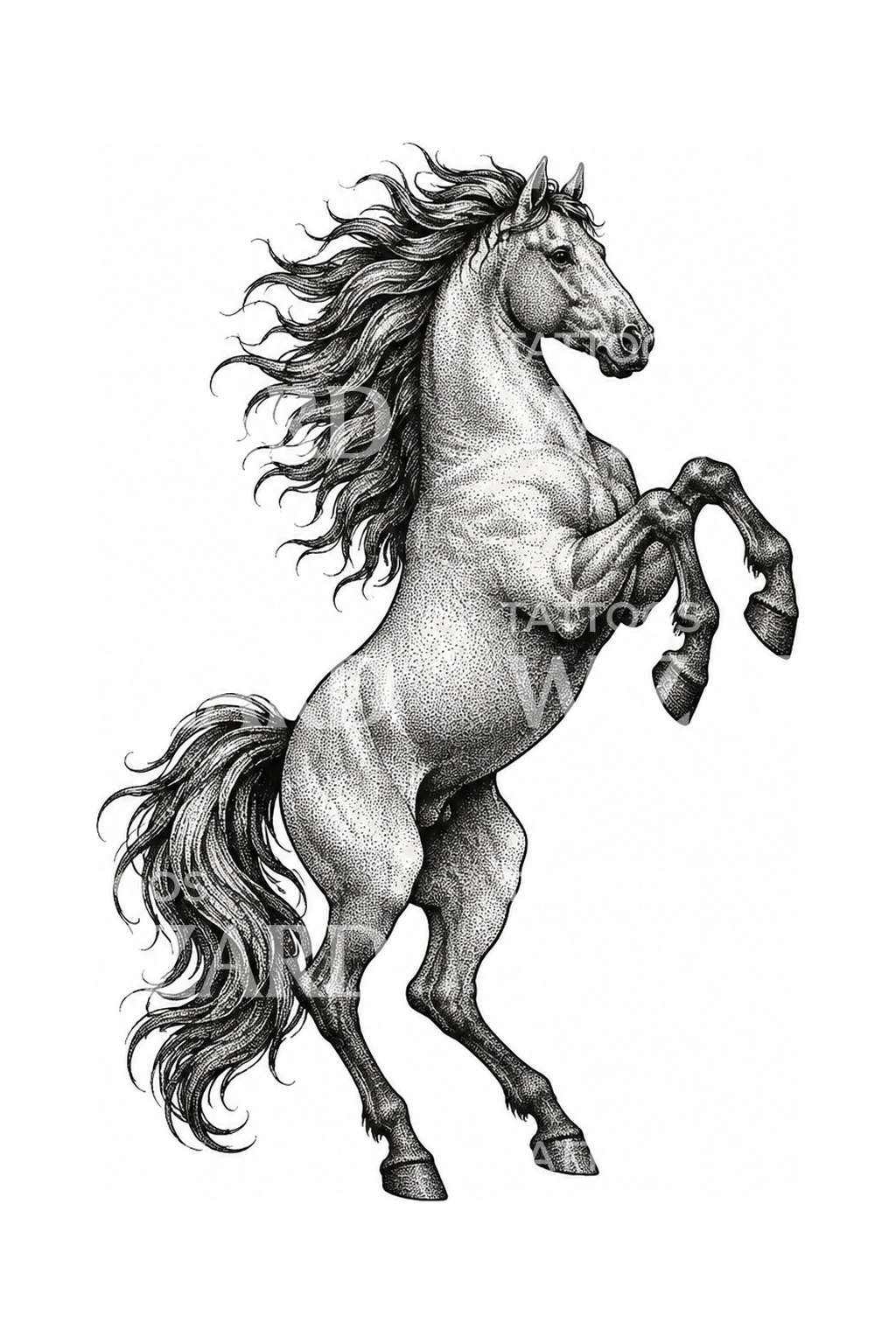 Rearing Wild Horse Stipple Tattoo Design