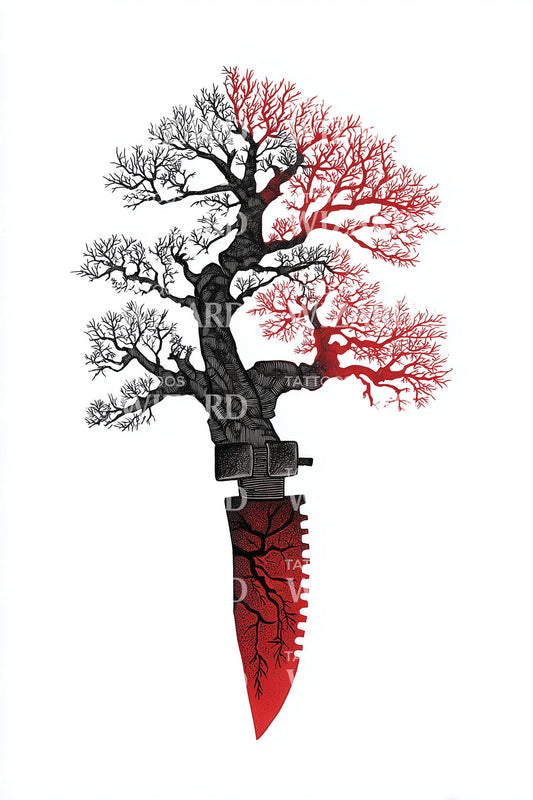 Rebel Tree Dagger Tattoo Design
