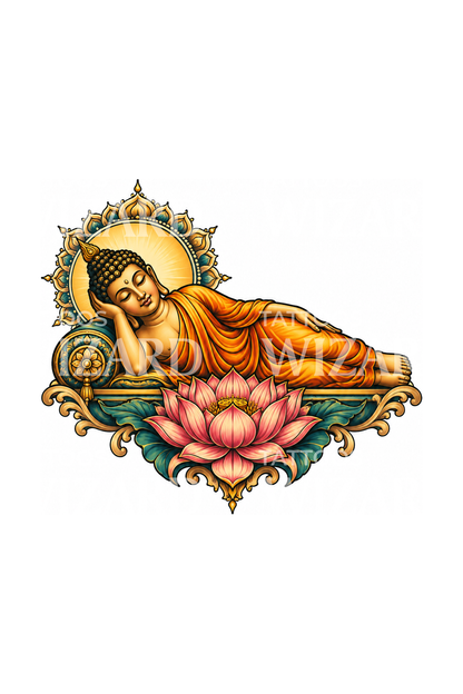 Buddha Berbaring dengan Teratai dan Halo Emas, Desain Tato