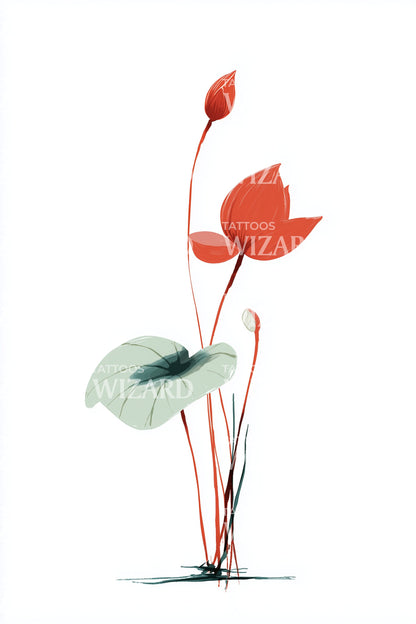 Red Abstract Sprout Tattoo Design