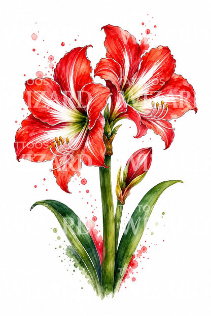 Tattoo-Design mit roten Amaryllisblüten
