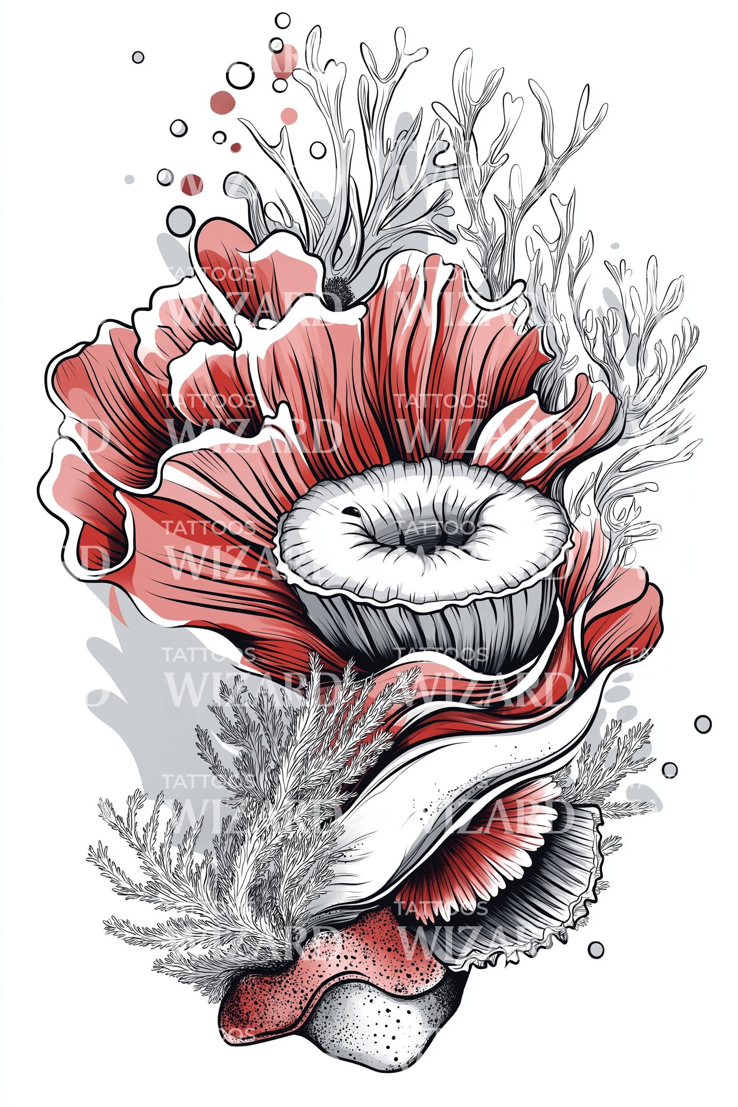 Red Anemone Bloom Tattoo Illustration