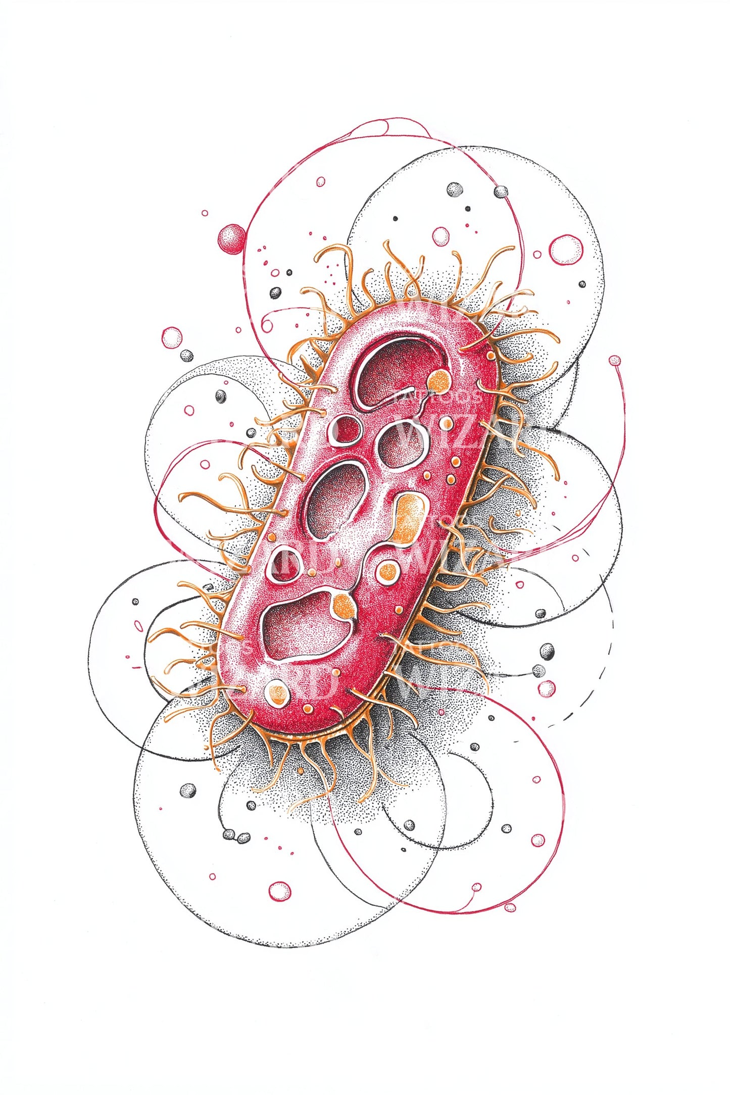 Red Bacteria Capsule Tattoo Design