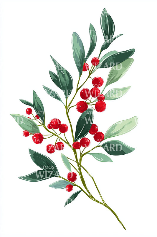 Red Berry Leaflet Tattoo Design
