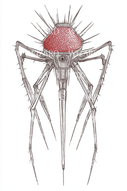 Red Capsid Bacteriophage Tattoo Illustration