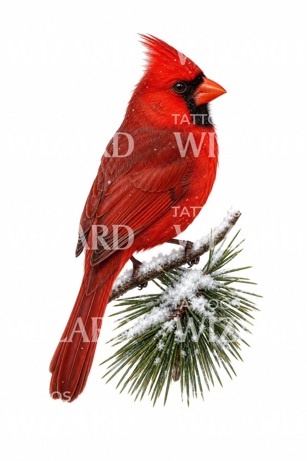 Red Cardinal on Pine Tattoo Design