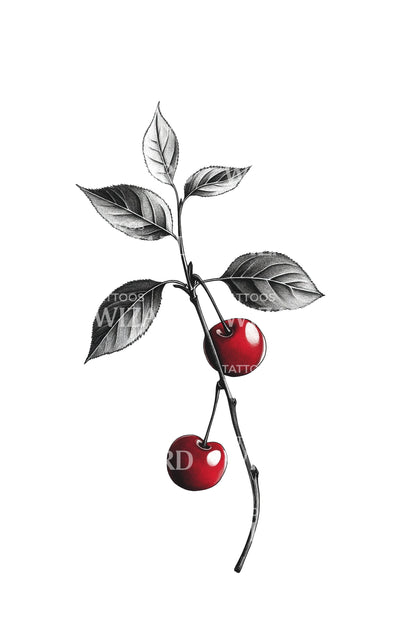 Red Cherry Branch Tattoo Design