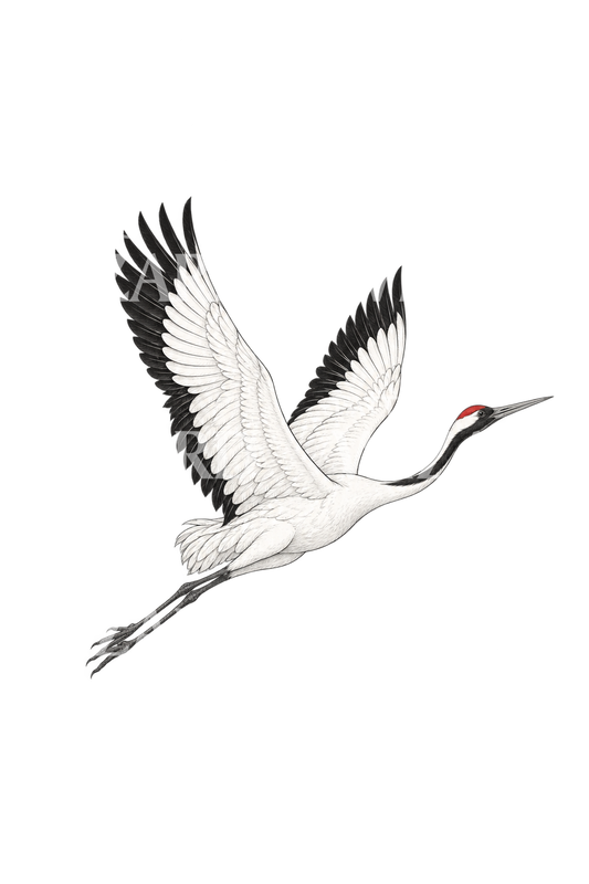 Red Crowned Crane in Flight Tattoo Design