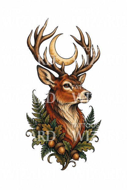 Stag Crescent Moon Tattoo Design